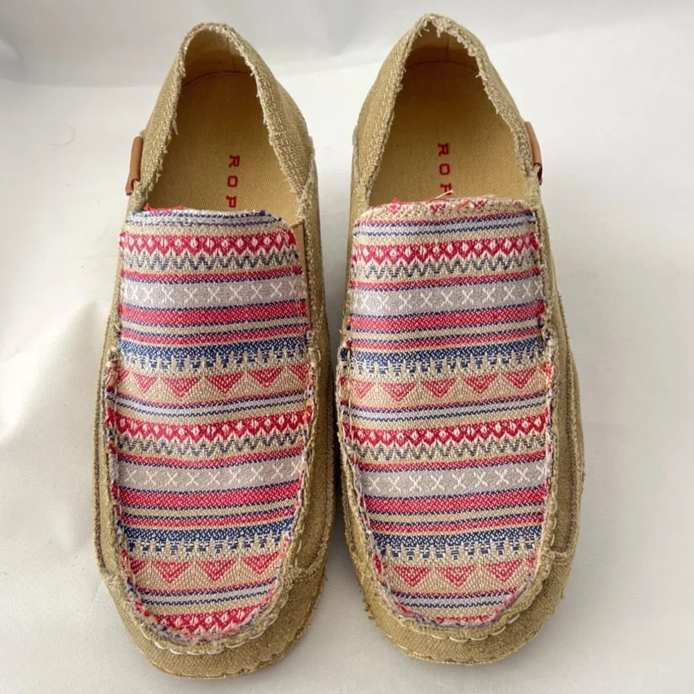 Romper Shoes Geometric women flats Driving Shoes Canvas Tan Comfort shoes Sz 7.5